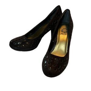 Yellow Box Brown Tina Cut Out Suede 3.5” Platform Heels, 7